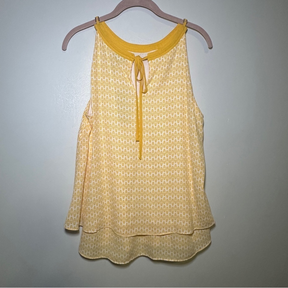 Worthington NWT Layered Yellow Geometric Print Keyhole Halter Top Size Large